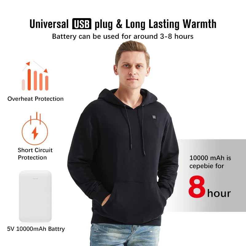 Heated USB Jacket Long Sleeve Hoodie